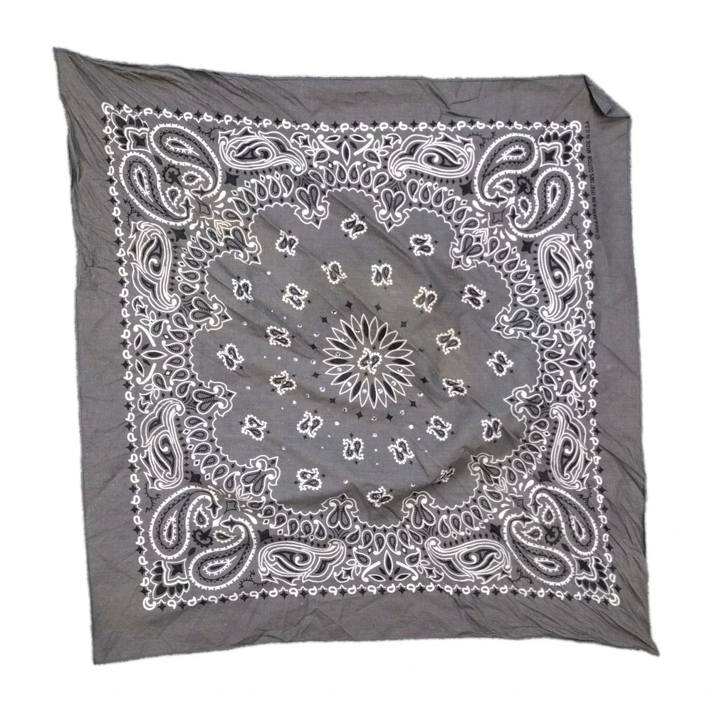 Vintage Hav A Hank Bandana Scarf Gray Black Paisley Bling RN15187 Made in USA